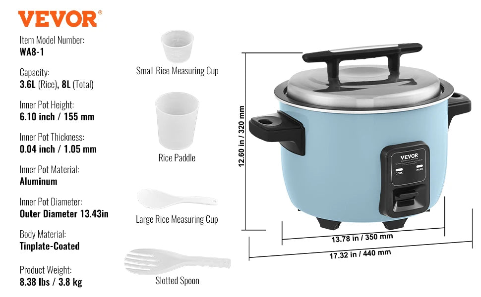 SucceBuy 8L 10L 13L Commercial Rice Cooker with Aluminium Nonstick Inner Pot 24-Hour Keep Warm for Restaurant Buffet