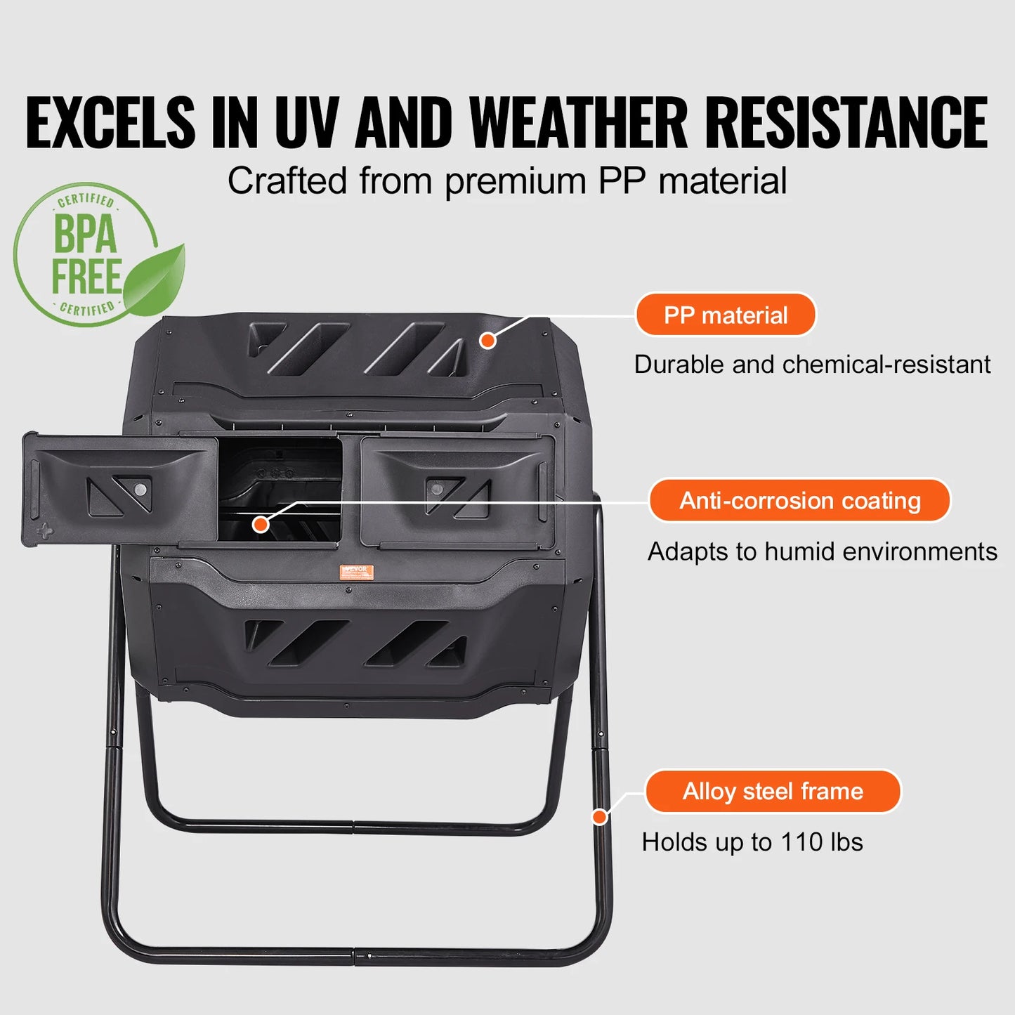 Dual Chamber Compost Tumbler Bin BPA Free Garden Outdoor