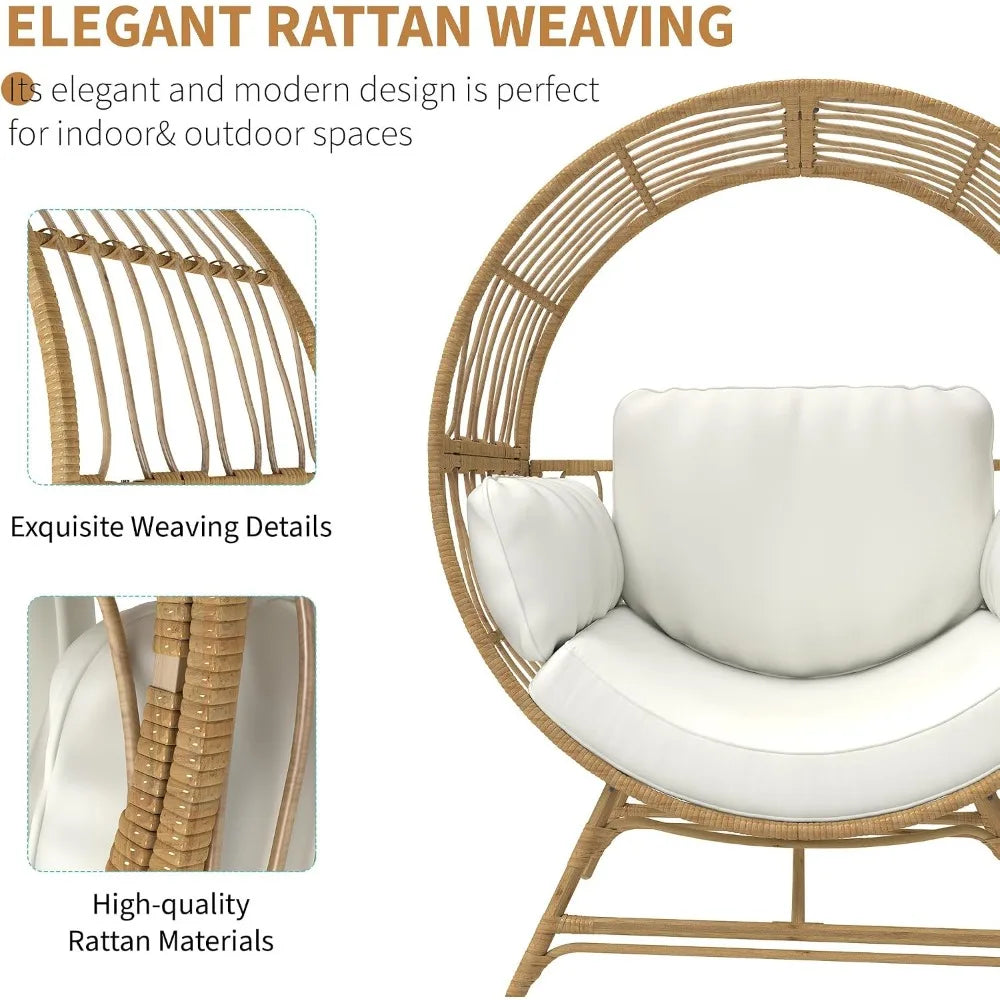Oversized Egg Chair Rattan Wicker Patio Lounge with Thick Cushion 350LBS Capacity for Indoor Outdoor Living Room Balcony