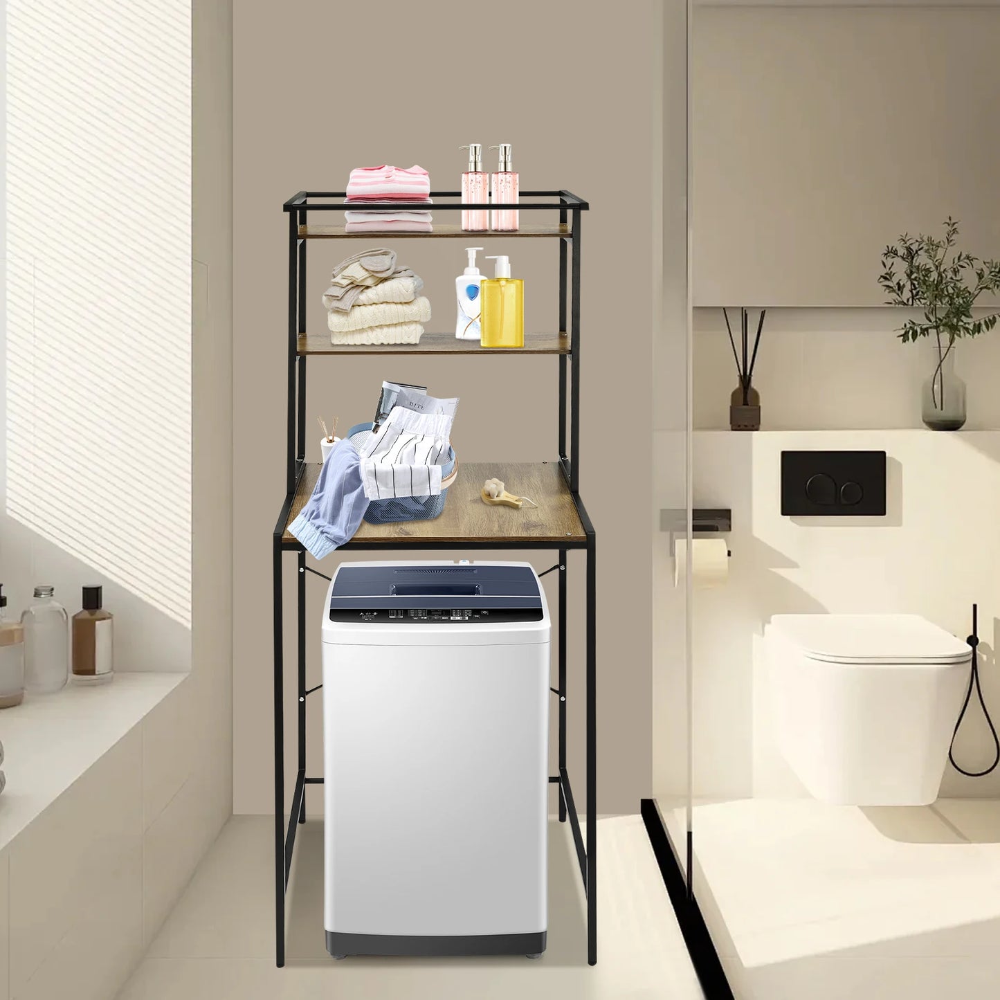 Triple Tier Washer And Dryer Storage Shelf Over Washing Machine