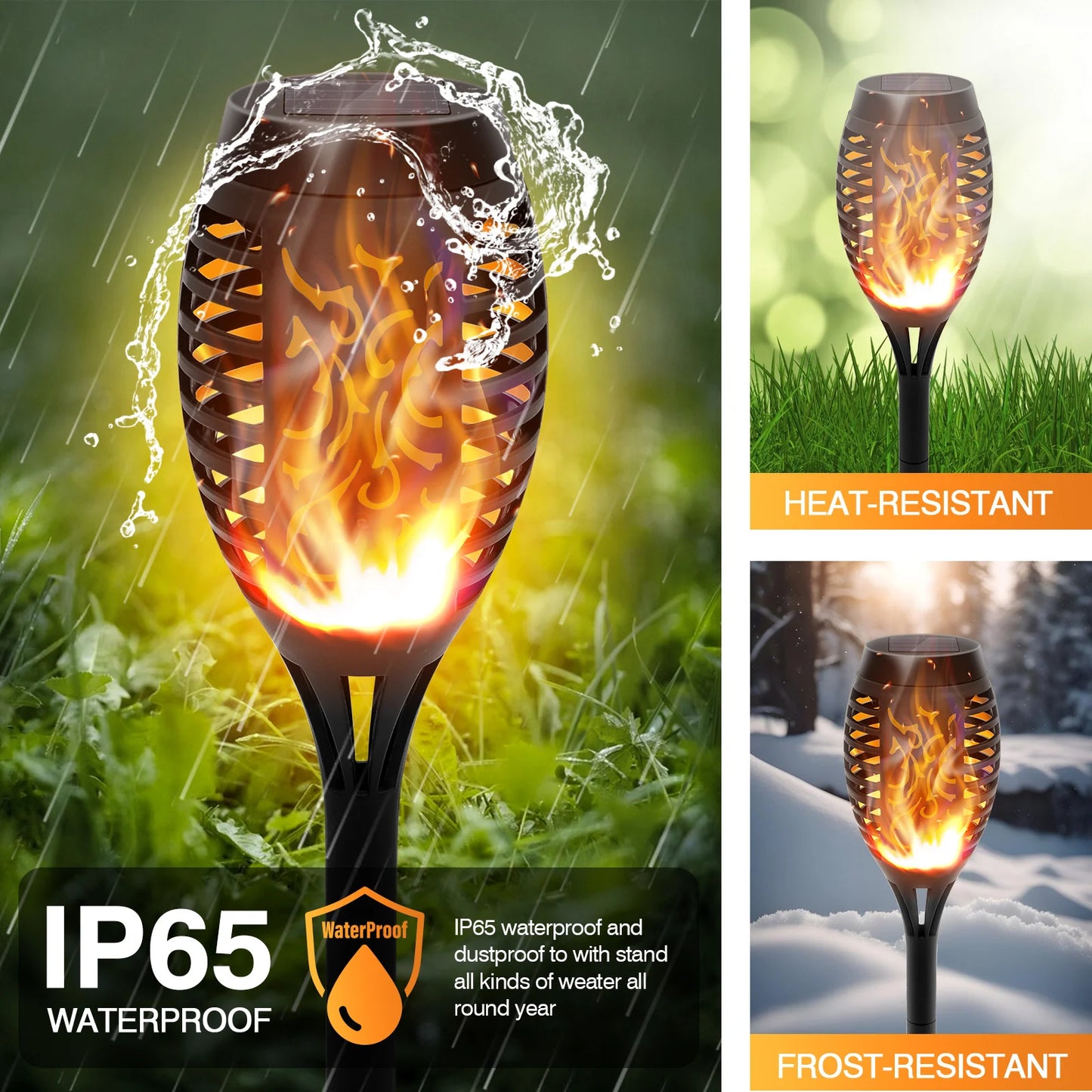 Solar Torch Lights With Flickering Flame LED Waterproof Garden Path